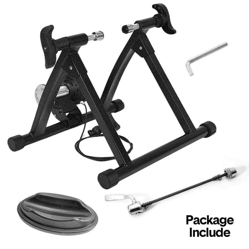 Portable Indoor Exercise Bike Trainer Stand Stationary Bicycle Training Stand Magnetic 6 Level Resistance For Indoor Riding with Noise Reduction Wheel