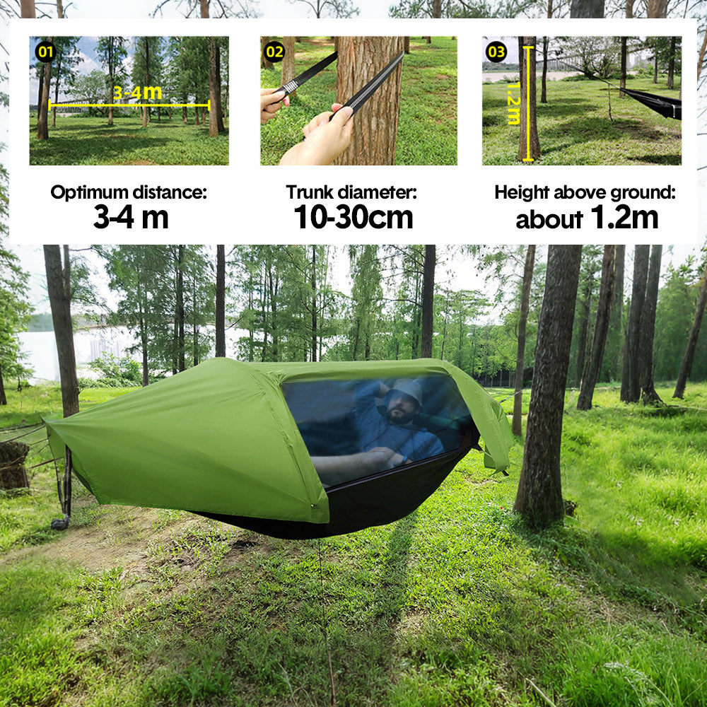Hammock Tent Outdoor Double Portable Multi-Functional Waterproof Hammock Parachute Camping Hanging Bed 270x140cm with Anti Mosquito Net and Storage Bag