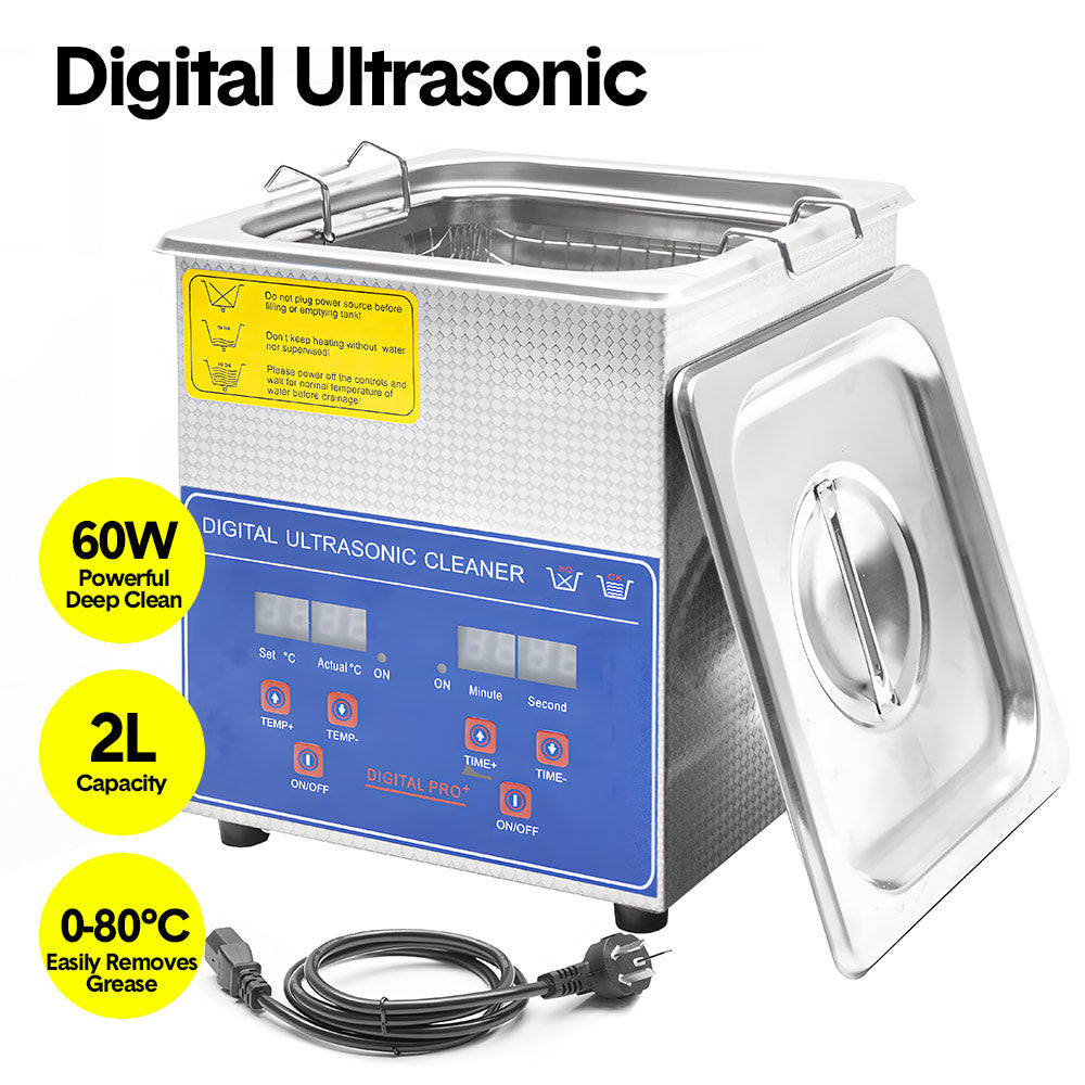 2L Ultrasonic Cleaner Lab-Grade Stainless Steel Ultrasonic Cleaning Machine Digital Heating Timer and Basket for Home and Commercial Jewellery Eyeglass