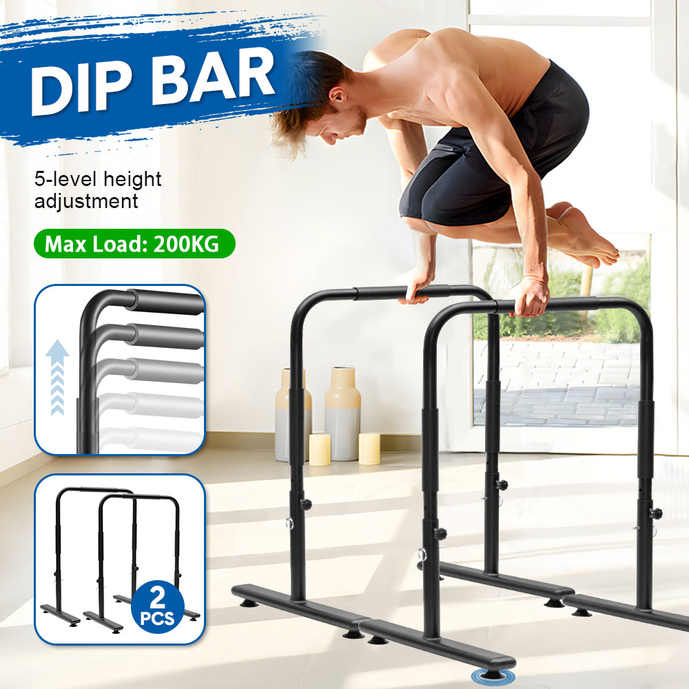 Set of 2 Functional Fitness Dip Stands Station Height Adjustable Dip Bars Portable Parallettes Calisthenics Equipment Safety for Home Gym Strength Training