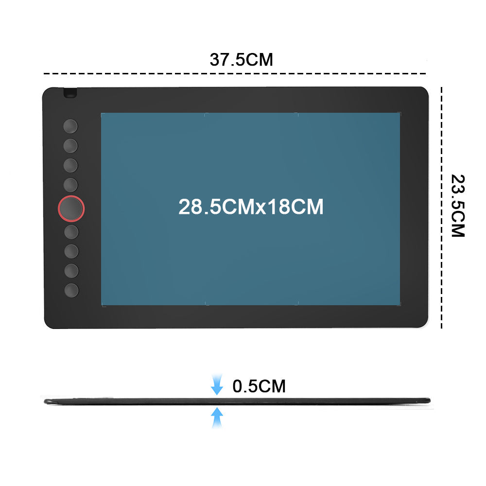 Digital Graphics Tablet Drawing Pad 8192 Levels Large Working Area 285x180mm Compatible with Win/MacOS Support PC/Mobile for Drawing Designing Teaching