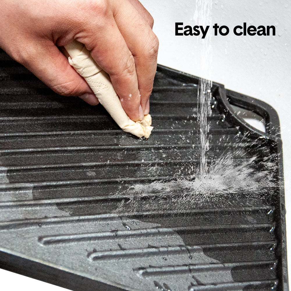 Reversible Cast Iron Griddle Rectangular BBQ Plate 43脳24cm Double-Sided Flat Top Griddle Pan and Grooved Grill for Gas Stovetop Oven and Open Fire Black