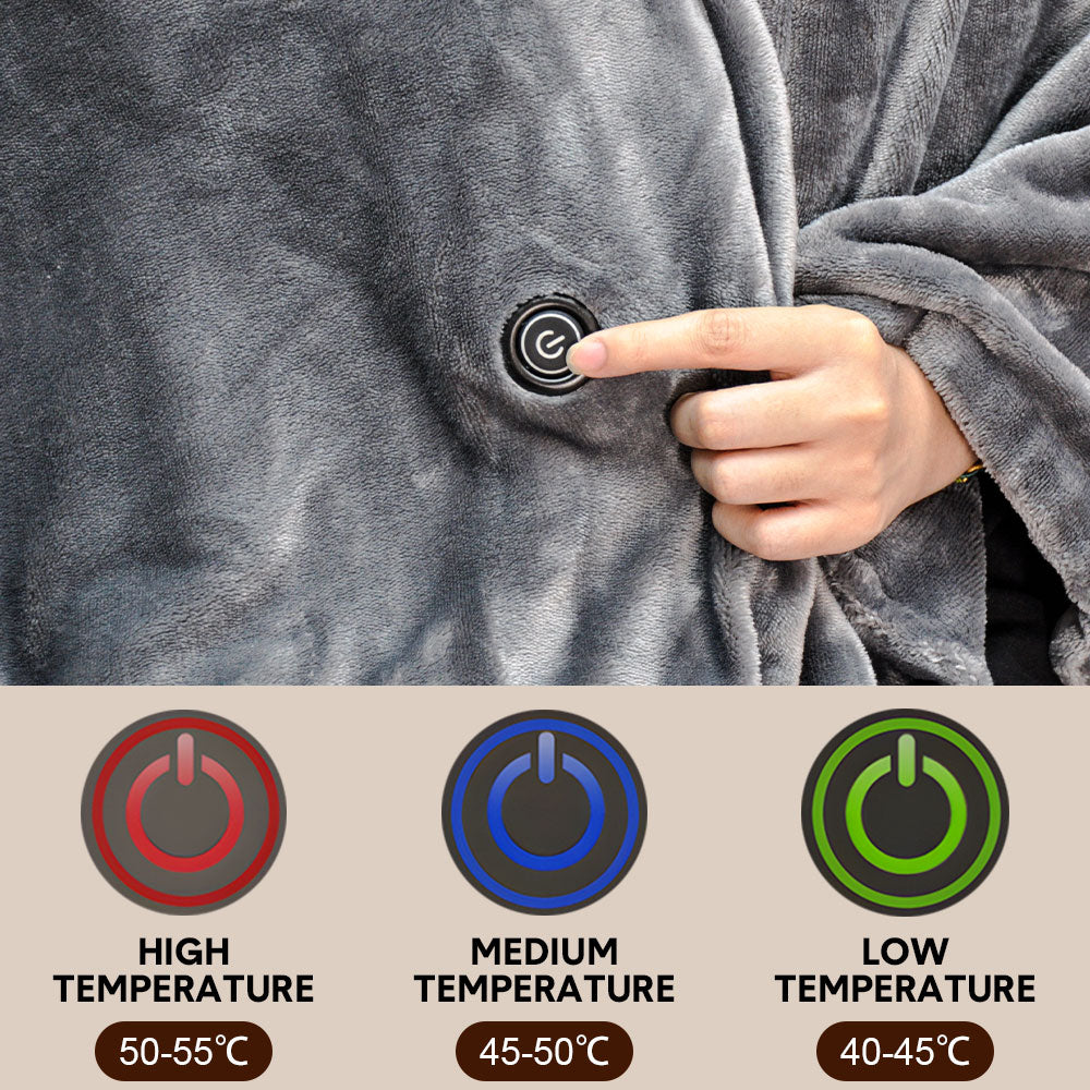 Electric Heated Blanket Washable 10W Heated Soft Thermal Zipper Shawl Wraps USB Charging Winter Heating Wraps Pad with 3 Level Temperature Setting