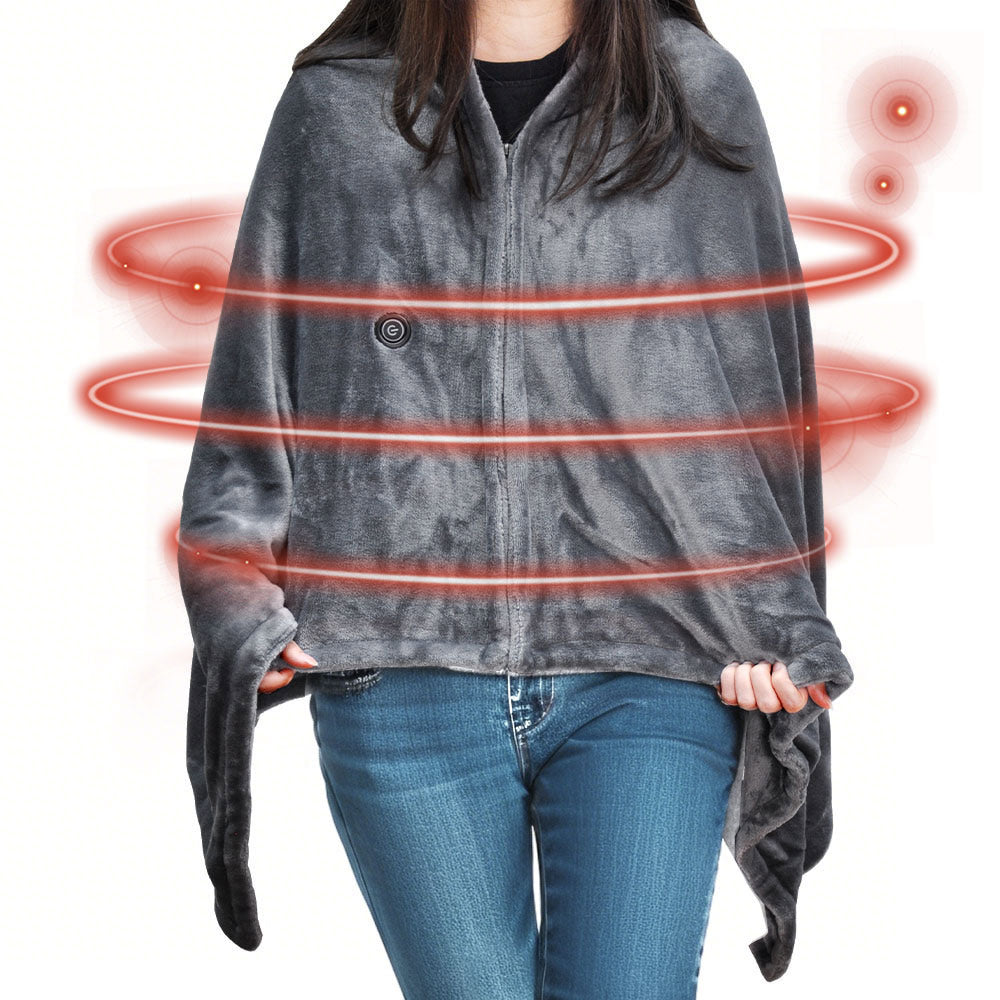 Electric Heated Blanket Washable 10W Heated Soft Thermal Zipper Shawl Wraps USB Charging Winter Heating Wraps Pad with 3 Level Temperature Setting