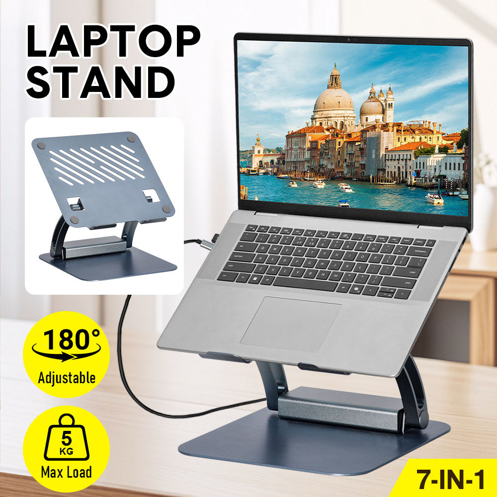 7-in-1 Laptop Stand Docking Station Ergonomic Laptop Riser 360 Rotatable - PD Charging HDMI USB-C and USB-A 3.0 Ports for MacBook M1/M2/M3 HP ASUS DELL