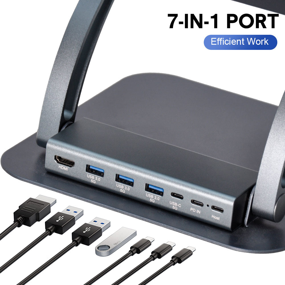 7-in-1 Laptop Stand Docking Station Ergonomic Laptop Riser 360 Rotatable - PD Charging HDMI USB-C and USB-A 3.0 Ports for MacBook M1/M2/M3 HP ASUS DELL