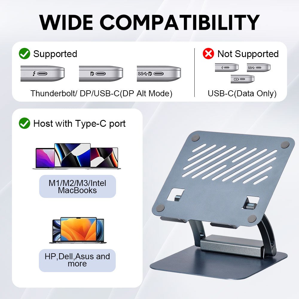 7-in-1 Laptop Stand Docking Station Ergonomic Laptop Riser 360 Rotatable - PD Charging HDMI USB-C and USB-A 3.0 Ports for MacBook M1/M2/M3 HP ASUS DELL