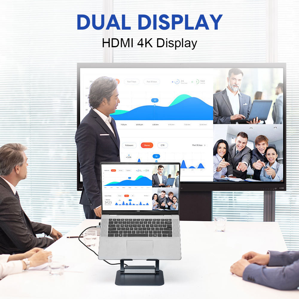 7-in-1 Laptop Stand Docking Station Ergonomic Laptop Riser 360 Rotatable - PD Charging HDMI USB-C and USB-A 3.0 Ports for MacBook M1/M2/M3 HP ASUS DELL