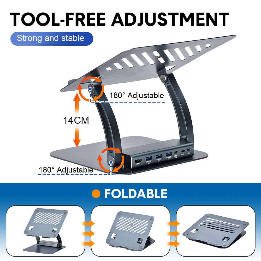 7-in-1 Laptop Stand Docking Station Ergonomic Laptop Riser 360 Rotatable - PD Charging HDMI USB-C and USB-A 3.0 Ports for MacBook M1/M2/M3 HP ASUS DELL