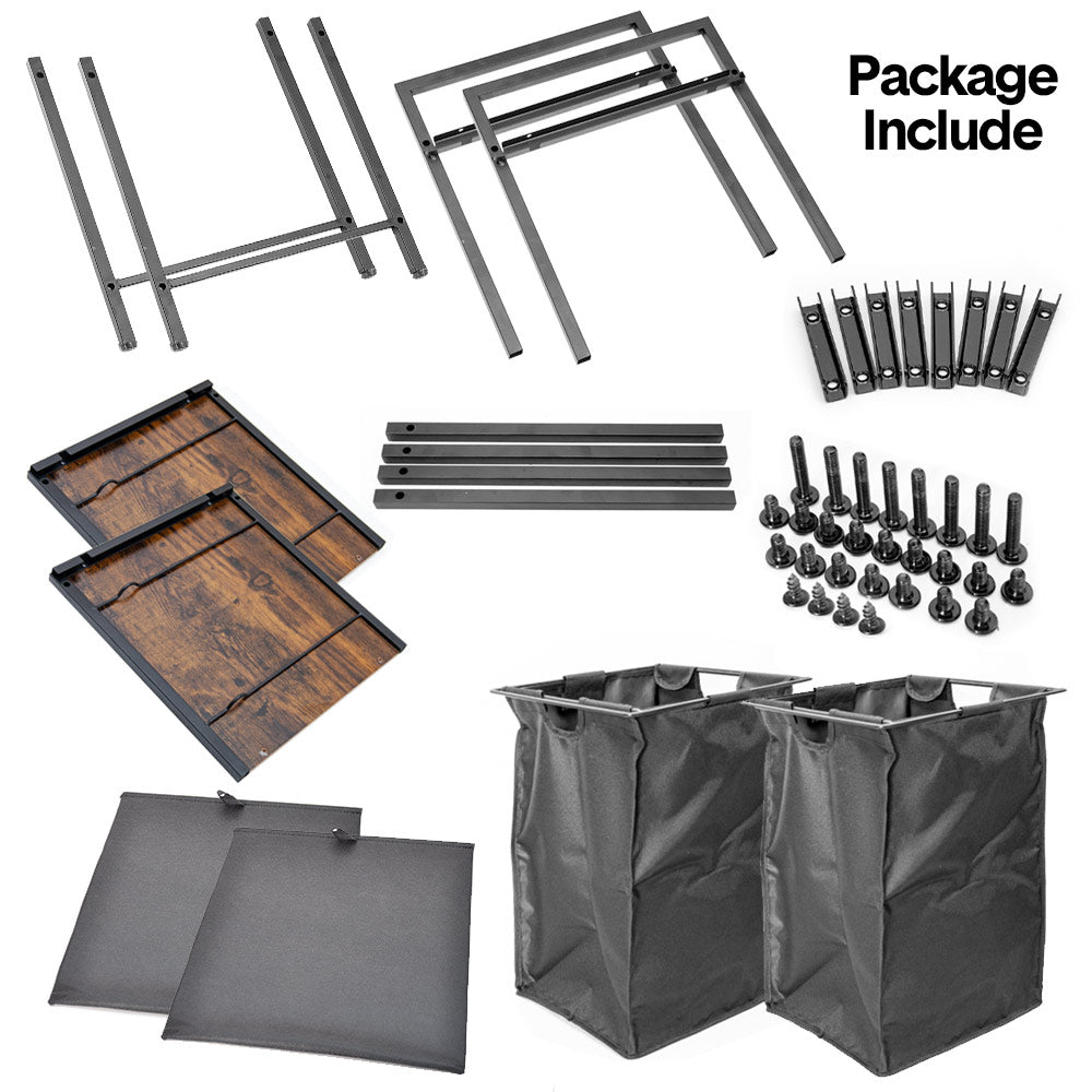 Laundry Hamper Basket Metal Laundry Organizer with MDF Shelf and 2 Waterproof Pull-Out Removable Dirty Clothes Bags for Laundry Room Bedroom Bathroom Dorm