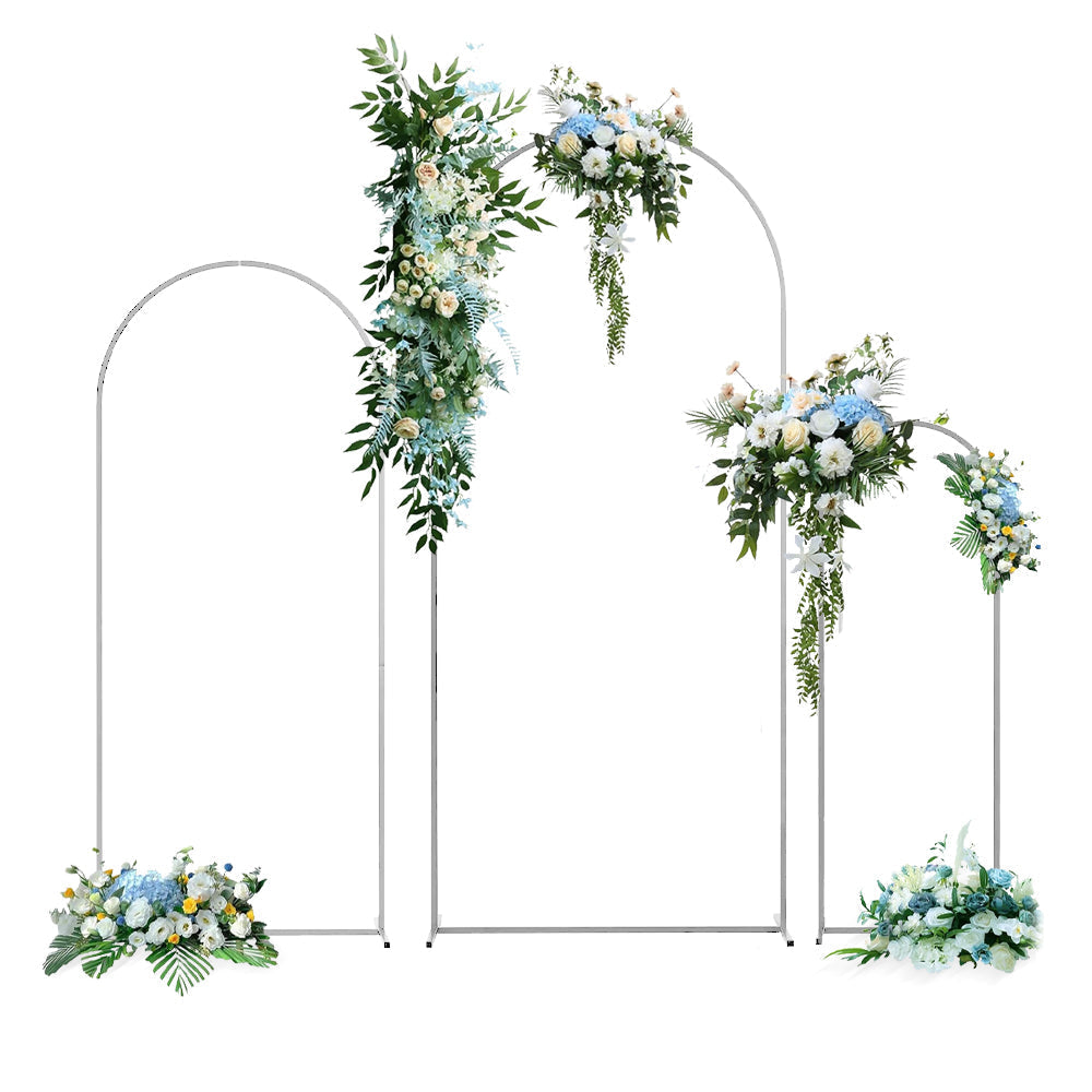Metal Arch Backdrop White Stand Wedding Arch Stand Set of 3 6FT/5FT/4FT Square Arched Frame for Outdoor Birthday Party Ceremony