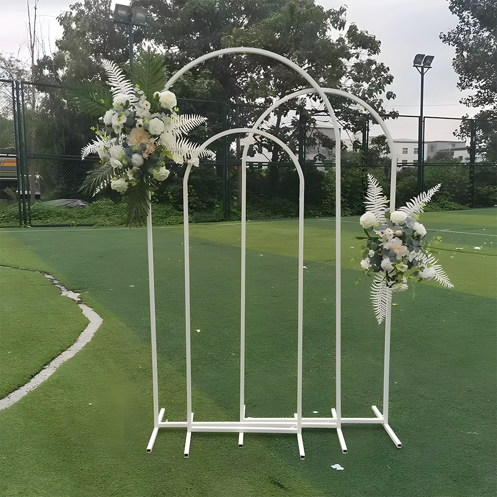 Metal Arch Backdrop White Stand Wedding Arch Stand Set of 3 6FT/5FT/4FT Square Arched Frame for Outdoor Birthday Party Ceremony