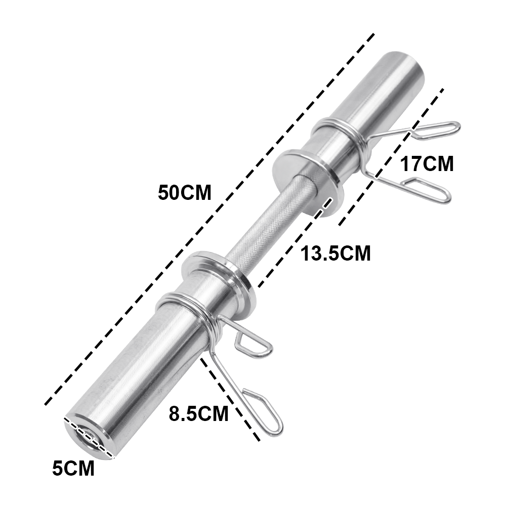 Olympic Barbell Bar 50cm Heavy Duty Dumbbell Handles Pair of Steel 100kg Weight Capacity with Spring Collars for 2" Olympic Weight Plate Strength Training