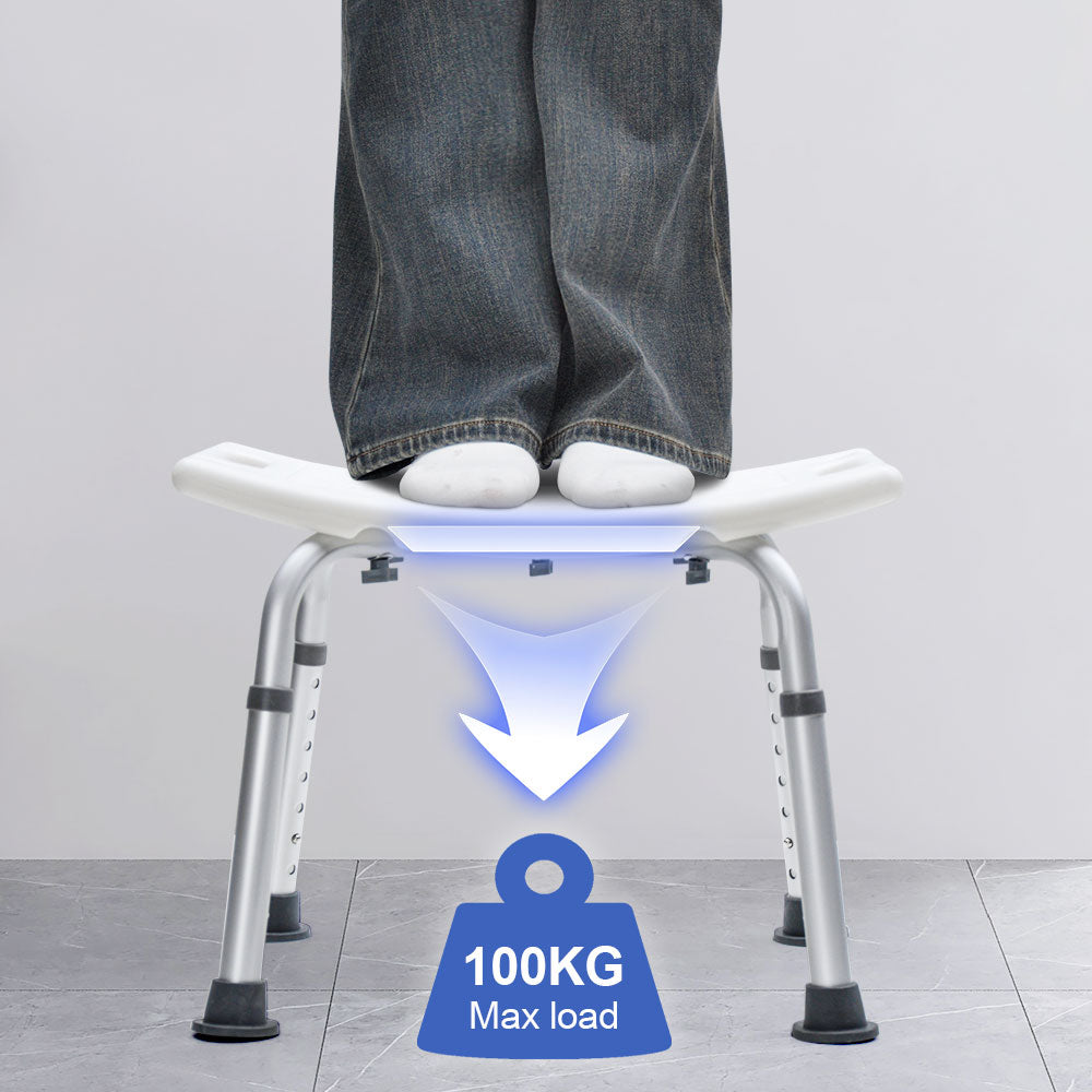 Shower Chair Stable Non-Slip Bath Seat 37-52cm Height Adjustable with Shower Holder and Armrest for Elderly Medical Disabled Safety Bathroom Max Load 100kg