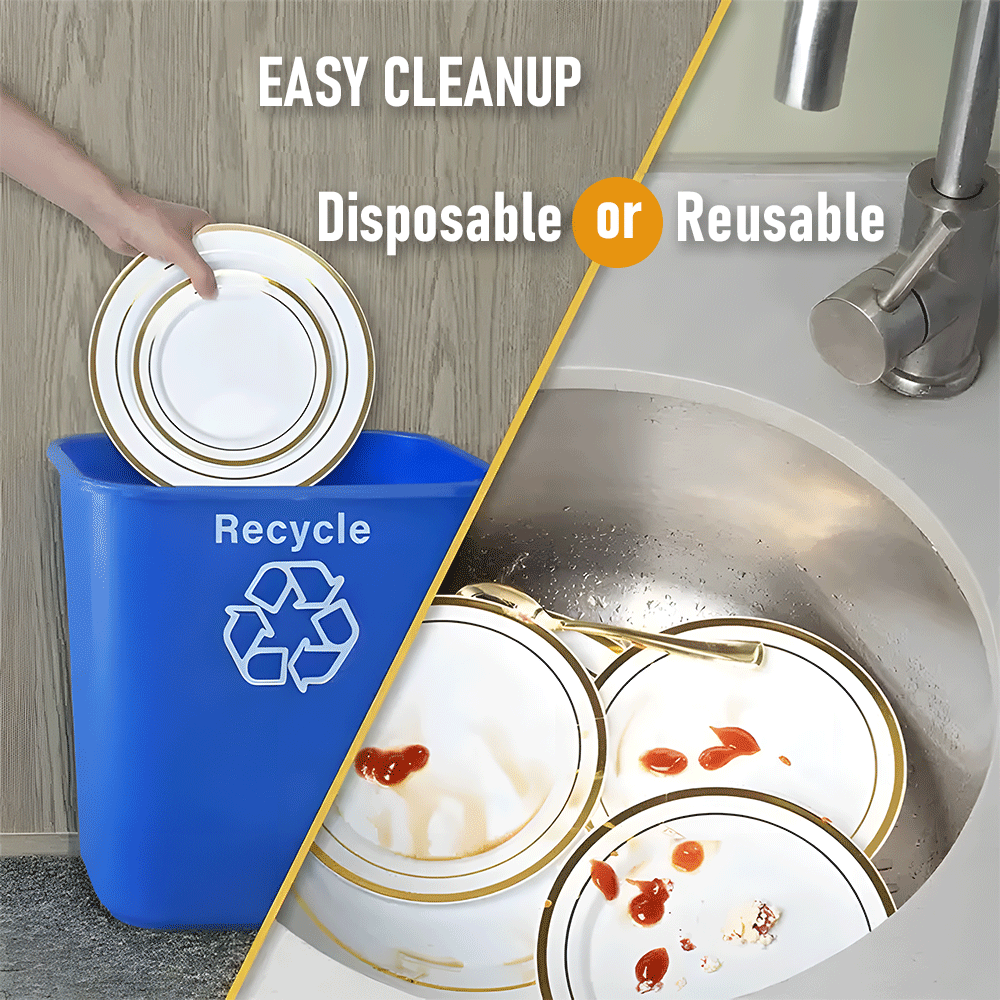 175pcs Food-Grade Wedding Event Banquet Disposable Tableware Dinnerware Gold-Edged Plastic Cutlery Pack of 25 Dining Sets Plates Cutlery Napkins