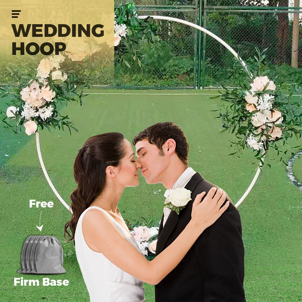 2M White Wedding Hoop Arch Metal Flower Ring Display Frame Balloon Circle Rack Backdrop for Wedding Birthday Party Garden Ceremony Decoration