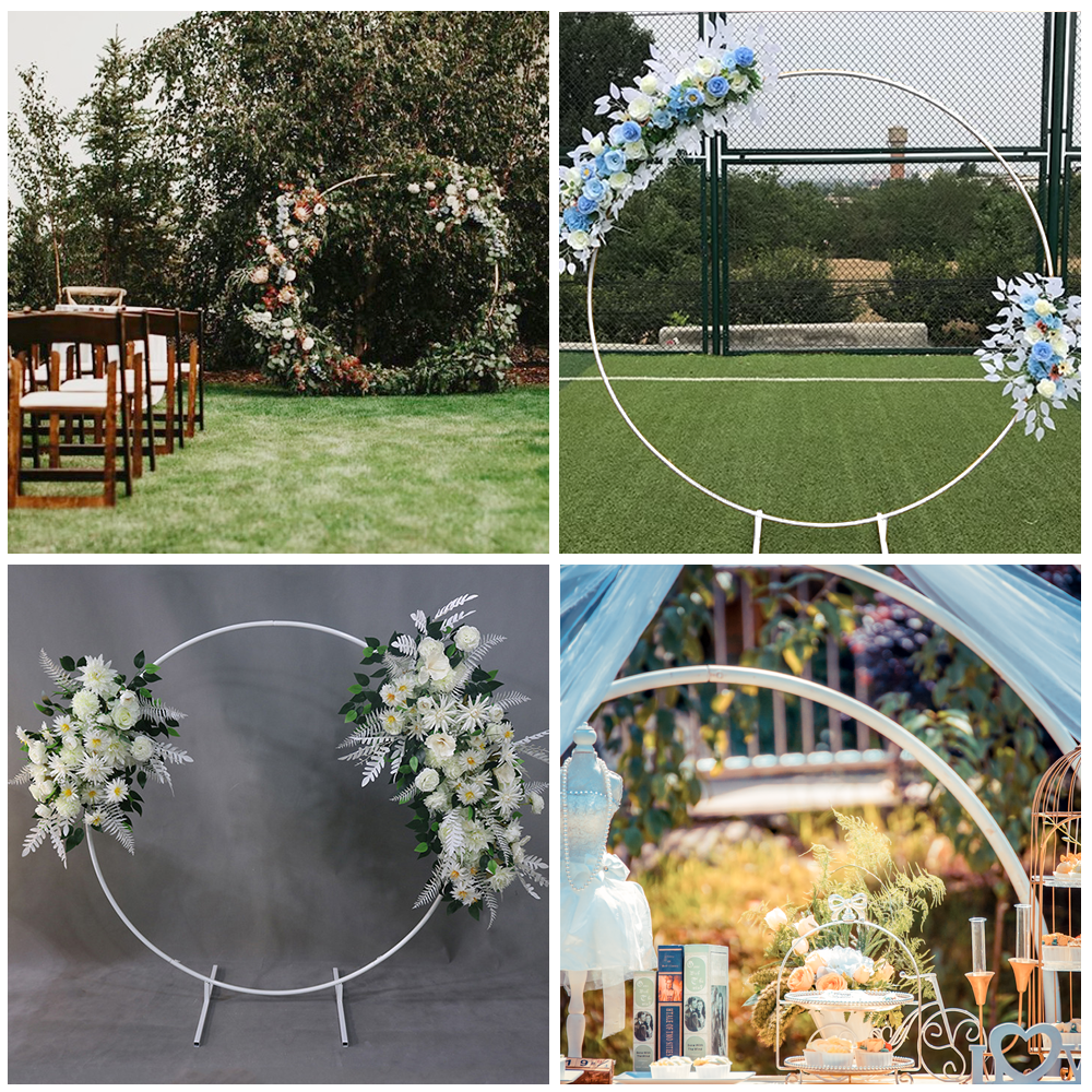 2M White Wedding Hoop Arch Metal Flower Ring Display Frame Balloon Circle Rack Backdrop for Wedding Birthday Party Garden Ceremony Decoration