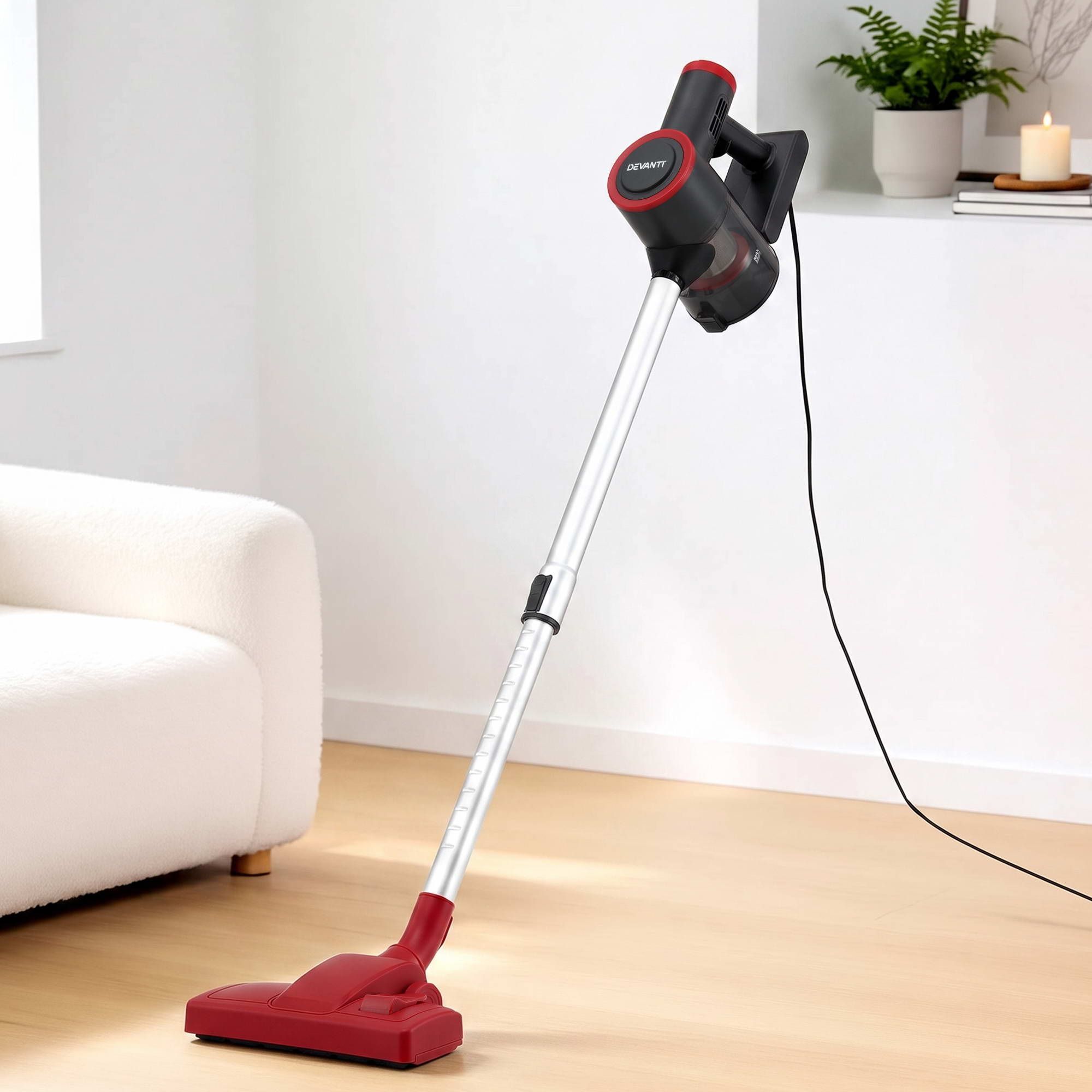 Devanti 3-in-1 Corded Stick Vacuum Cleaner, 16000Pa Strong Suction, Red