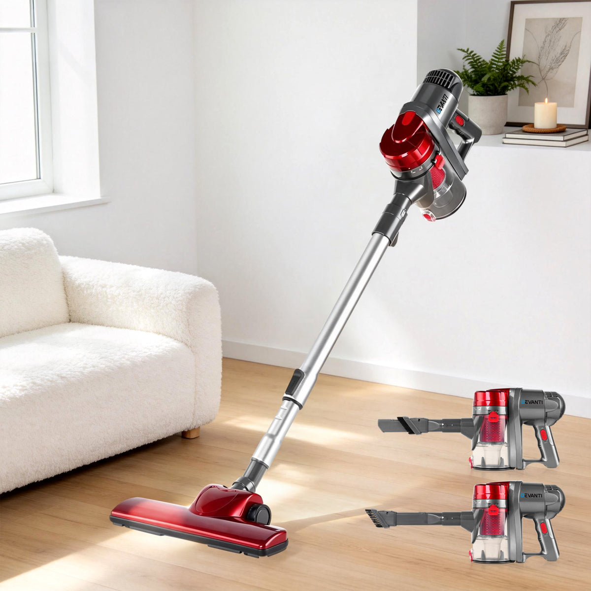 Devanti Corded Stick Vacuum Cleaner Handheld 450W Red
