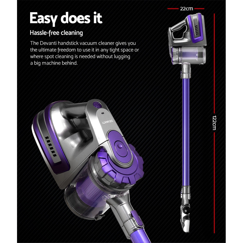 Devanti 150W Cordless Bagless Stick Vacuum Cleaner Purple
