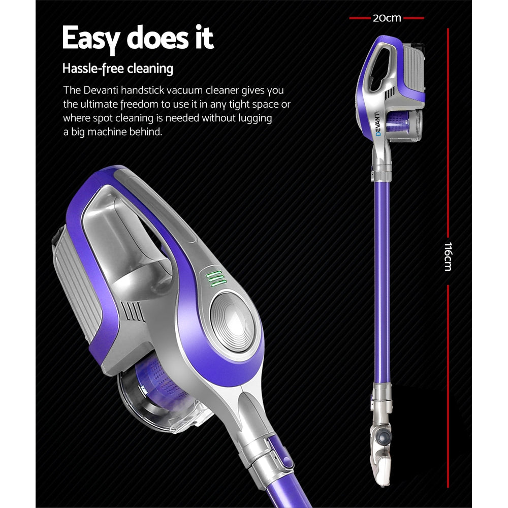 Devanti 150W Cordless Stick Vacuum Cleaner Bagless Purple