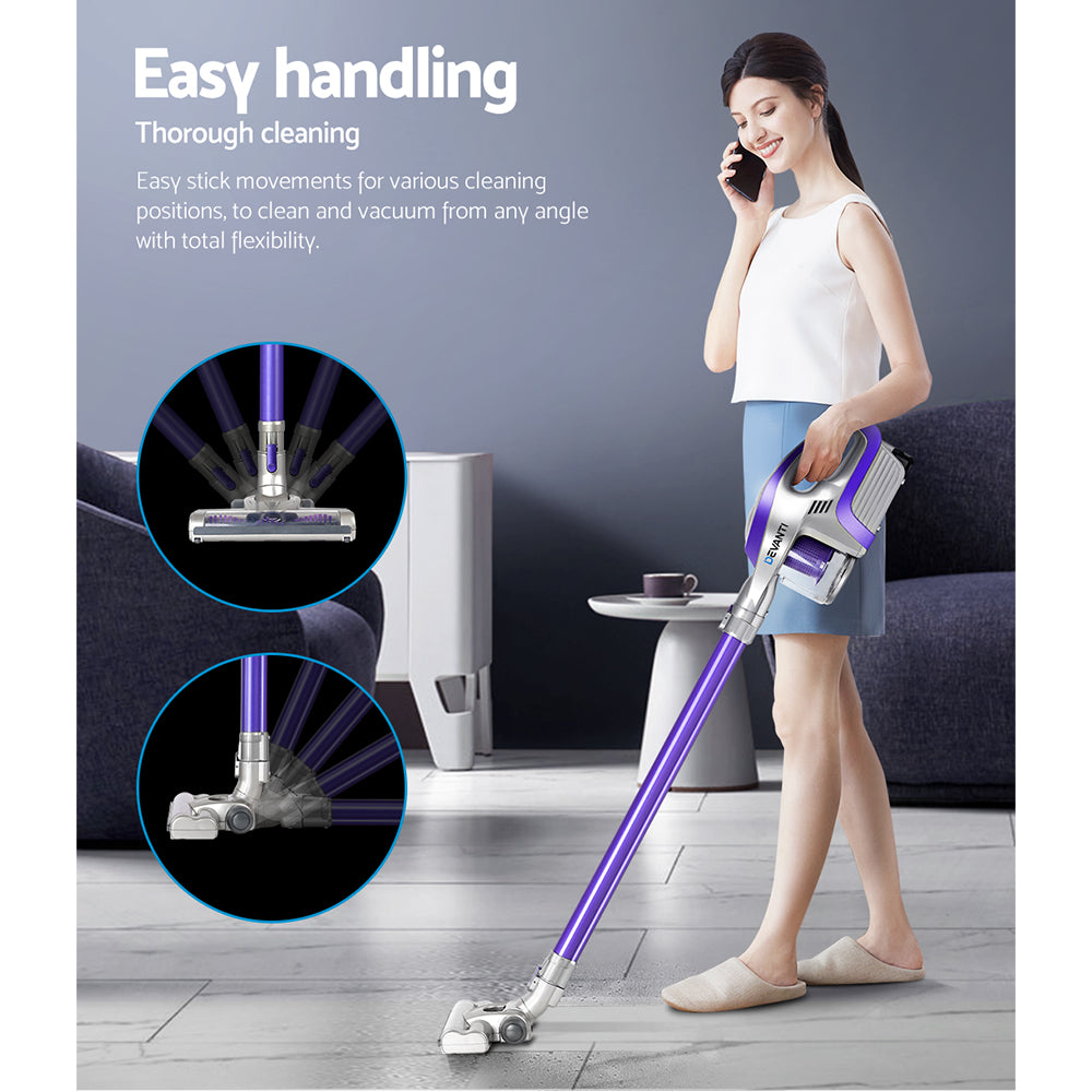 Devanti 150W Cordless Stick Vacuum Cleaner Bagless Purple