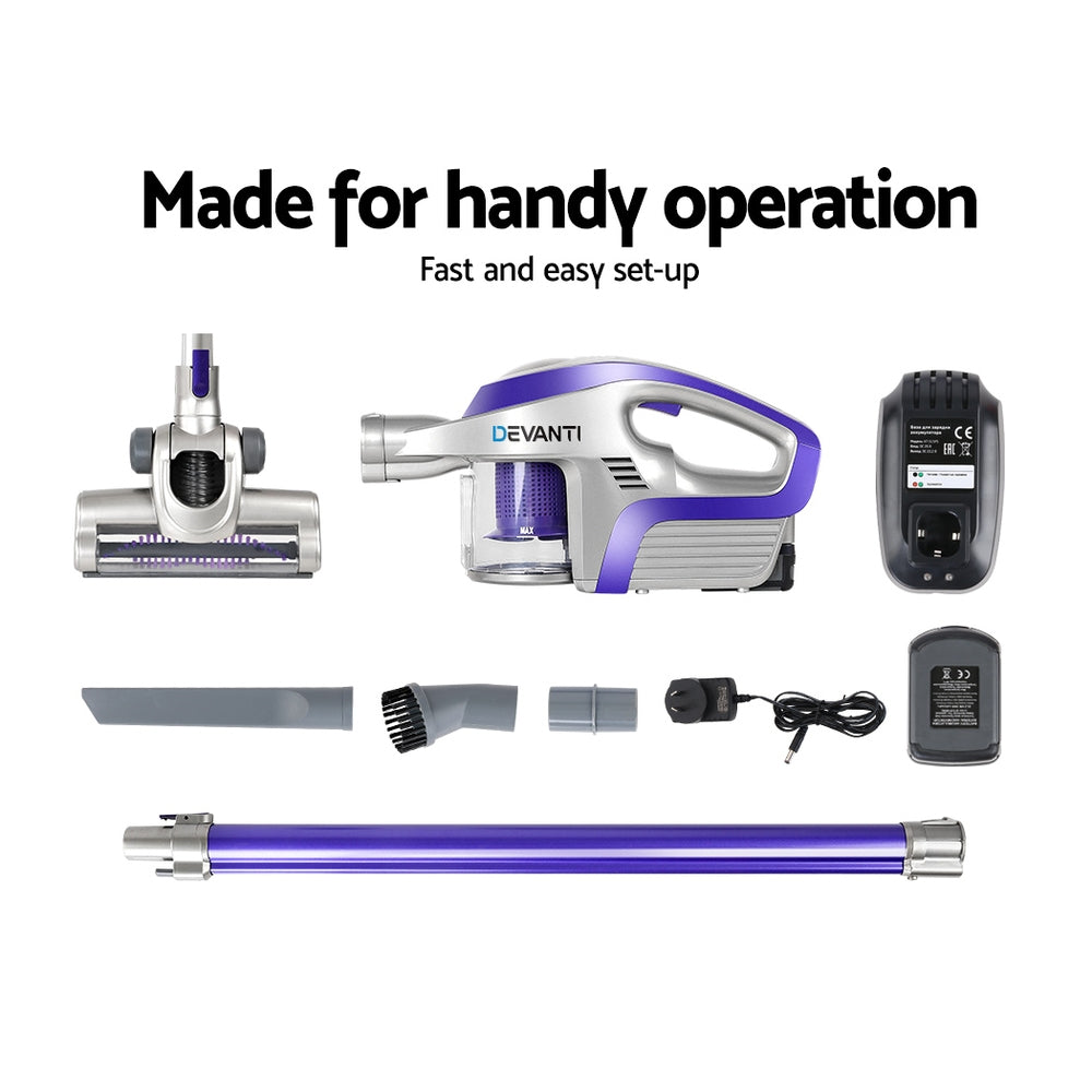 Devanti 150W Cordless Stick Vacuum Cleaner Bagless Purple