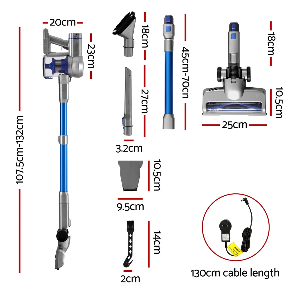 Devanti 300W Cordless Stick Vacuum Cleaner Self-Standing Blue