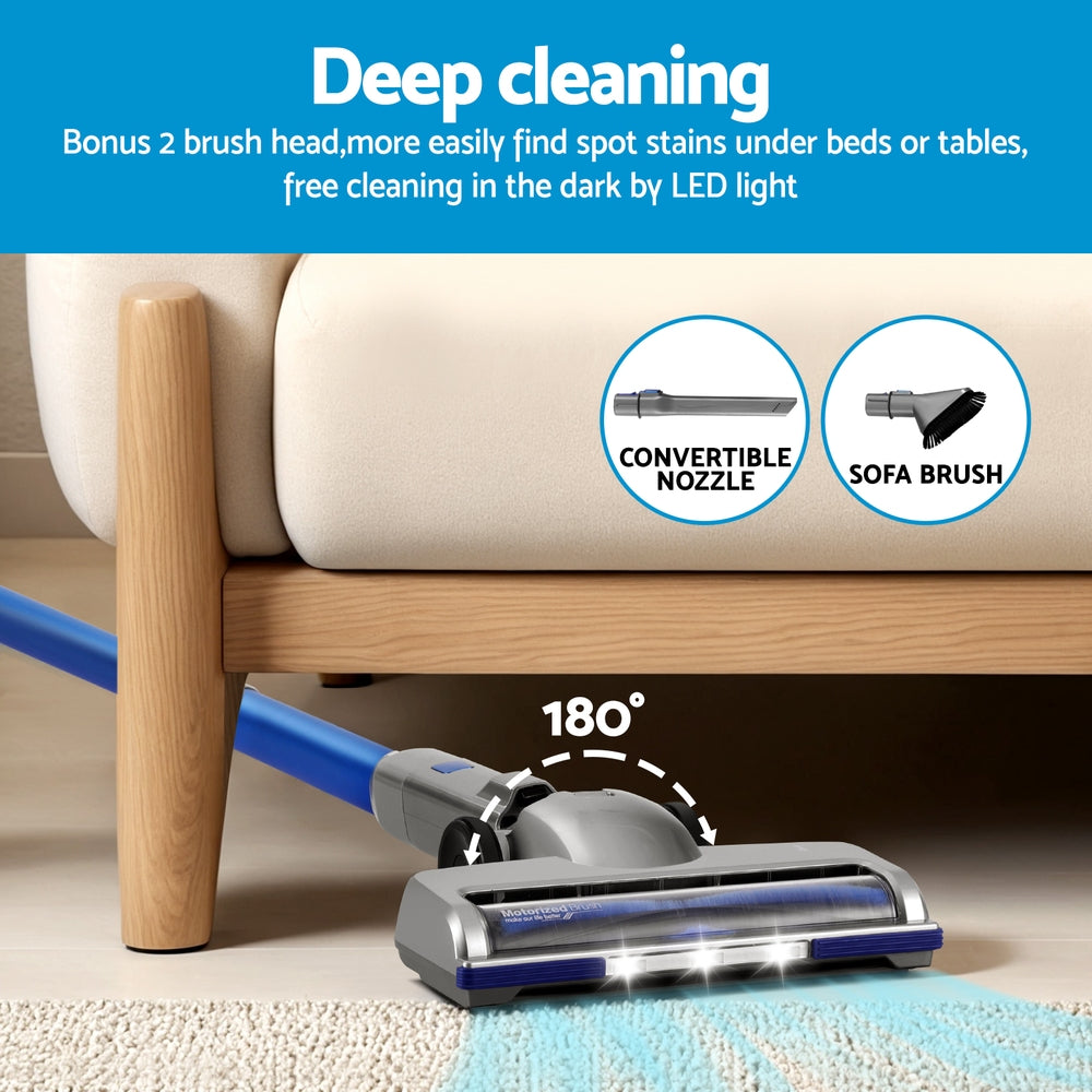 Devanti 300W Cordless Stick Vacuum Cleaner Self-Standing Blue