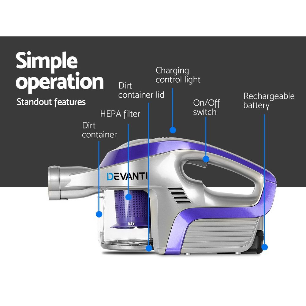 Devanti Cordless Stick Vacuum Cleaner 150W Purple