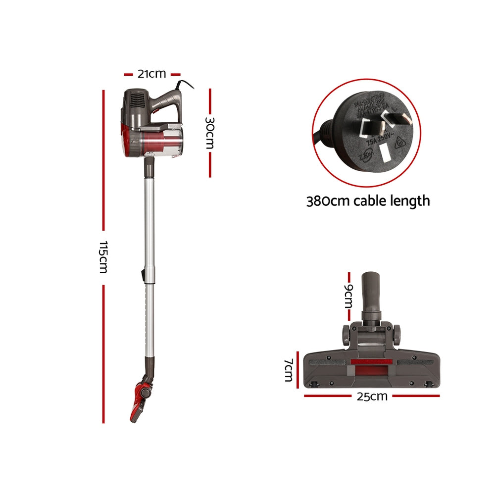 Devanti 500W Stick Vacuum Cleaner Bagless Corded Red