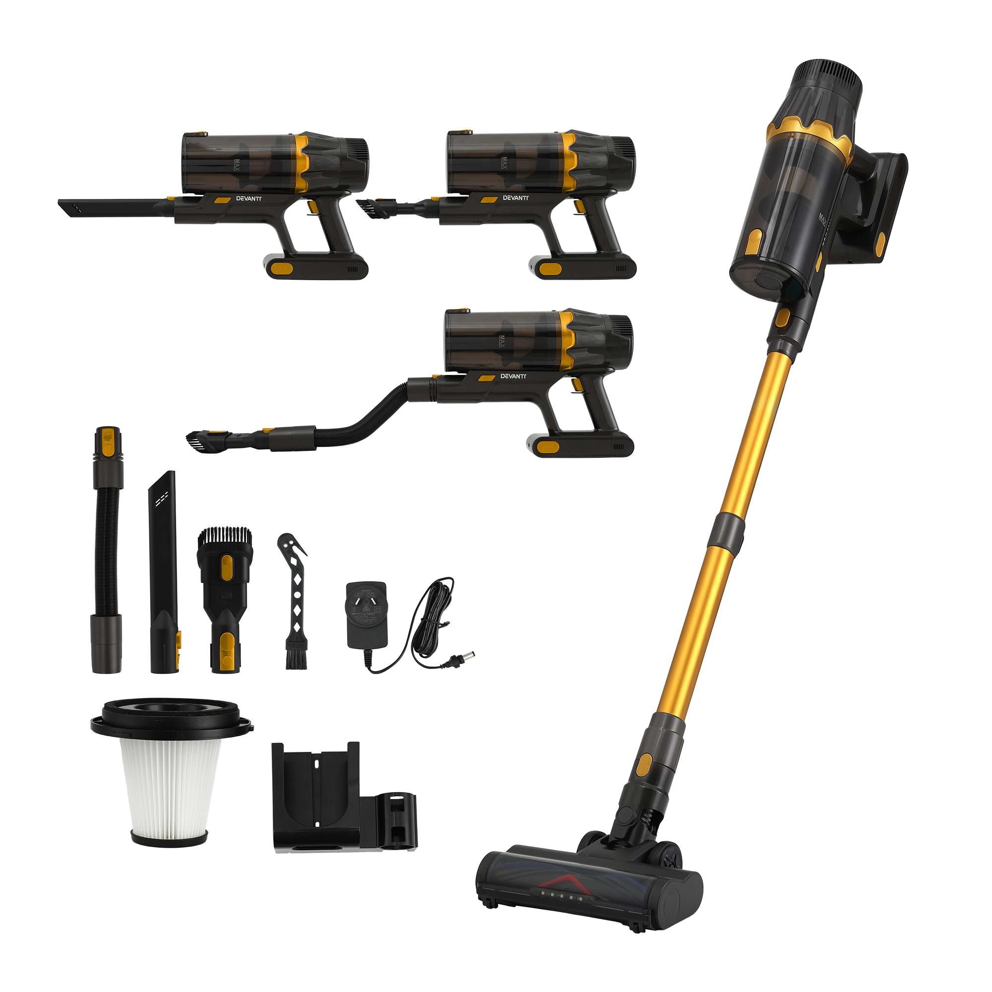 DEVANTI 30000Pa Cordless Stick Vacuum Cleaner 4-in-1 Handheld Vac, Gold