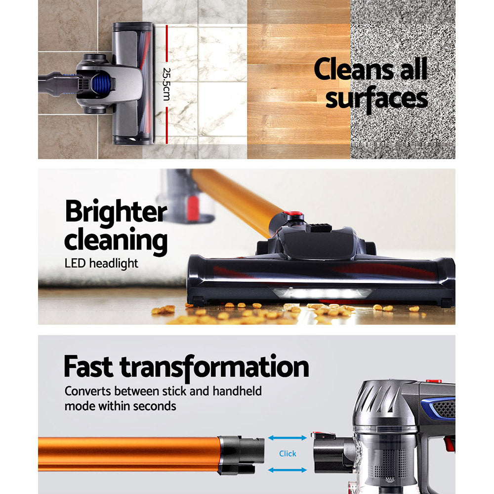 Devanti 150W Cordless Stick Vacuum Cleaner Bagless Gold