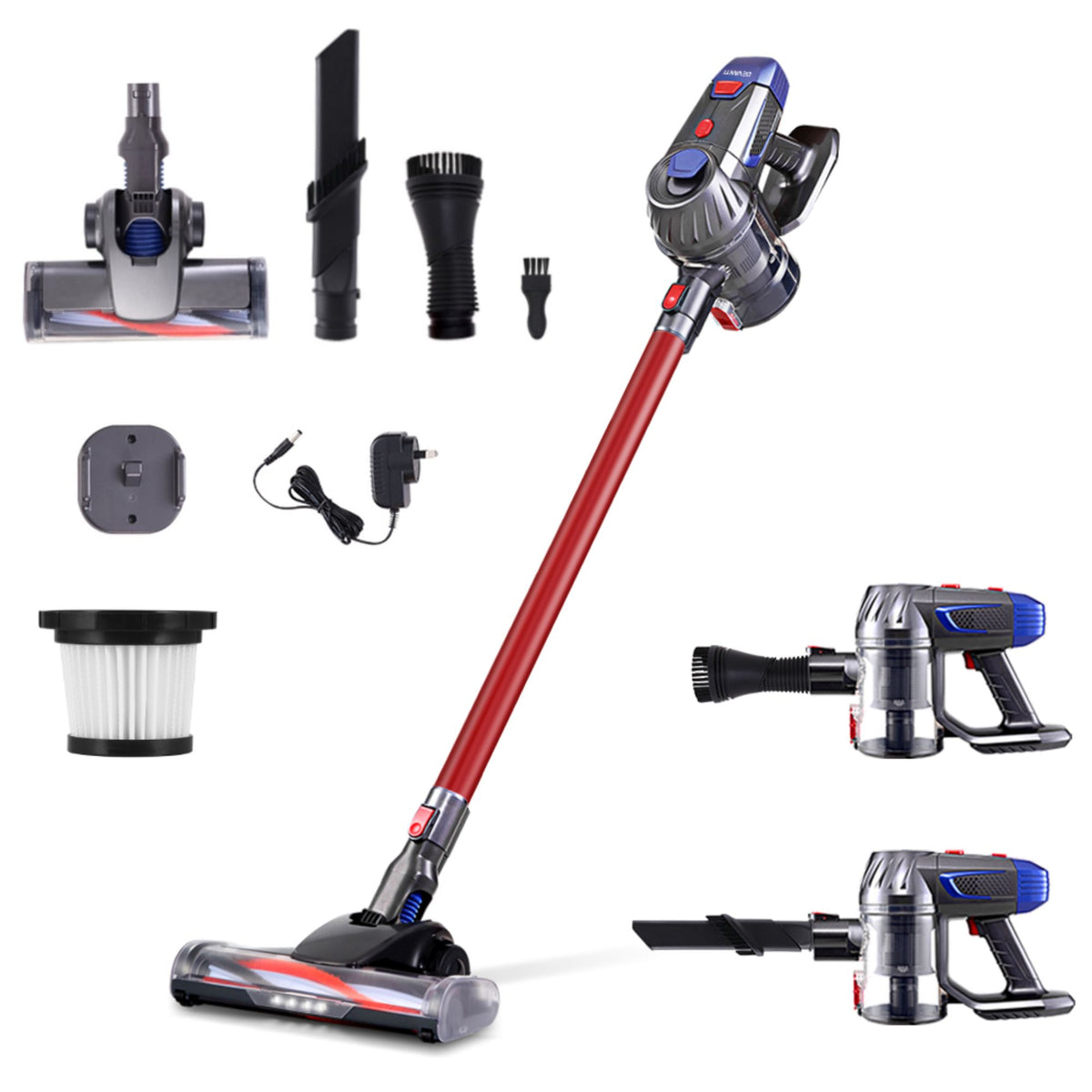 Devanti 150W Cordless Stick Vacuum Cleaner Bagless Red