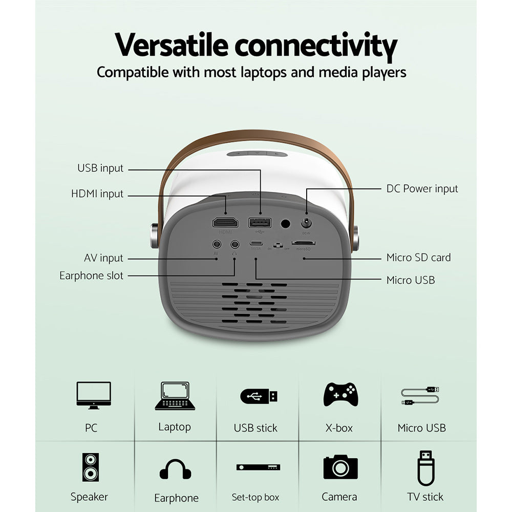 Devanti Mini HD 1080P Portable Video Projector WiFi USB HDMI
