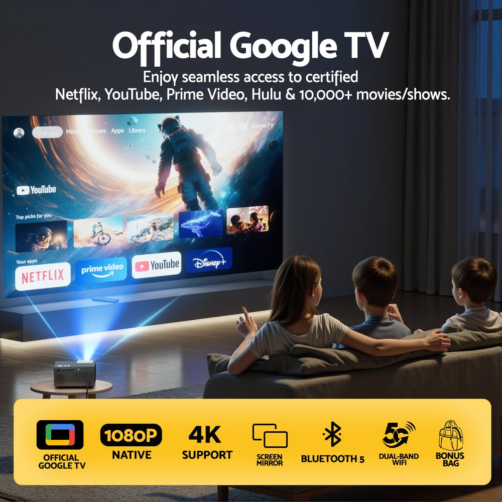 Devanti 4K 1080P Home Cinema Projector Google TV 5G WiFi