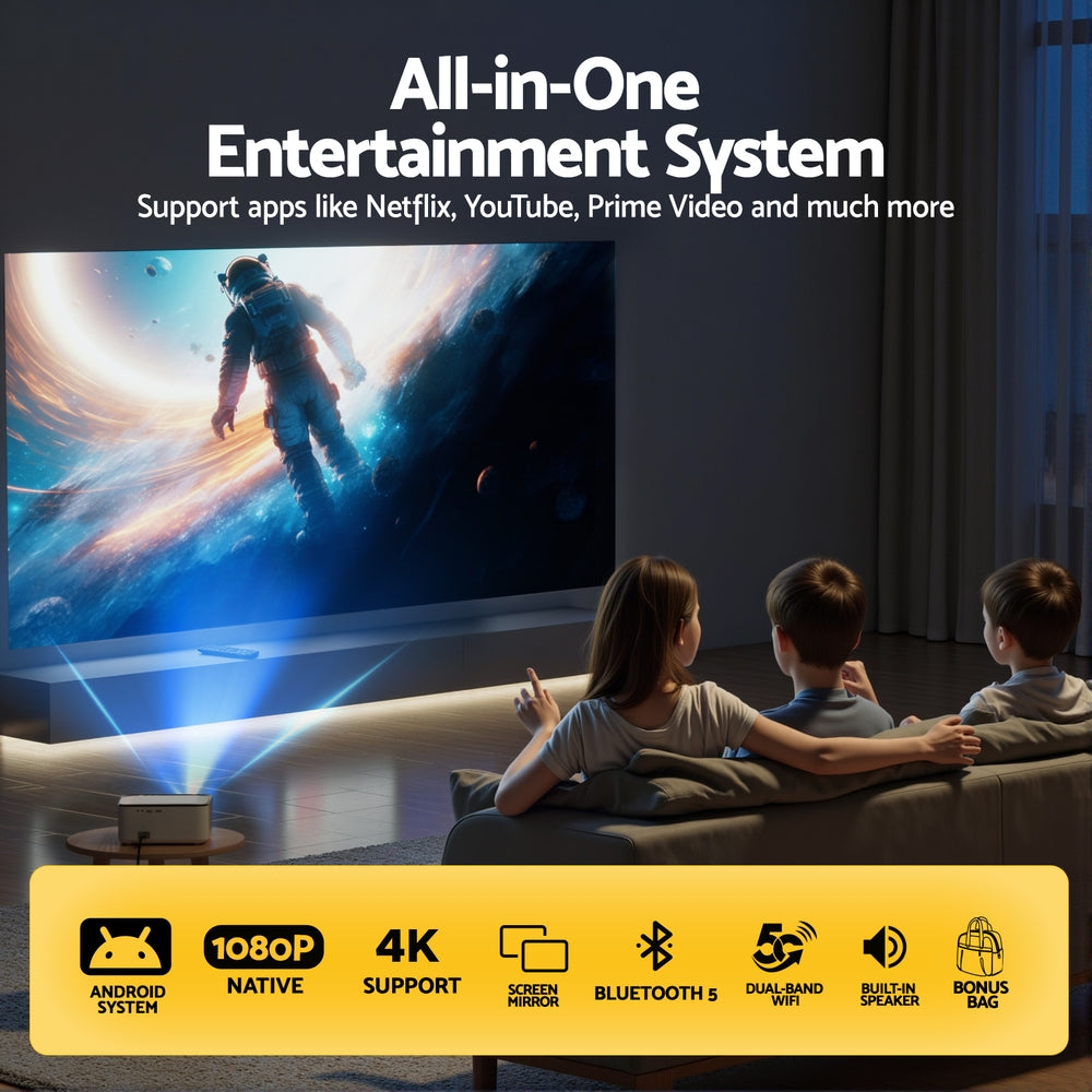 Devanti 4K 1080P Home Cinema Projector Android 5G WiFi