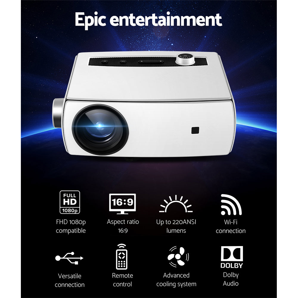 Devanti Portable HD 1080P Mini Video Projector Wi-Fi USB HDMI