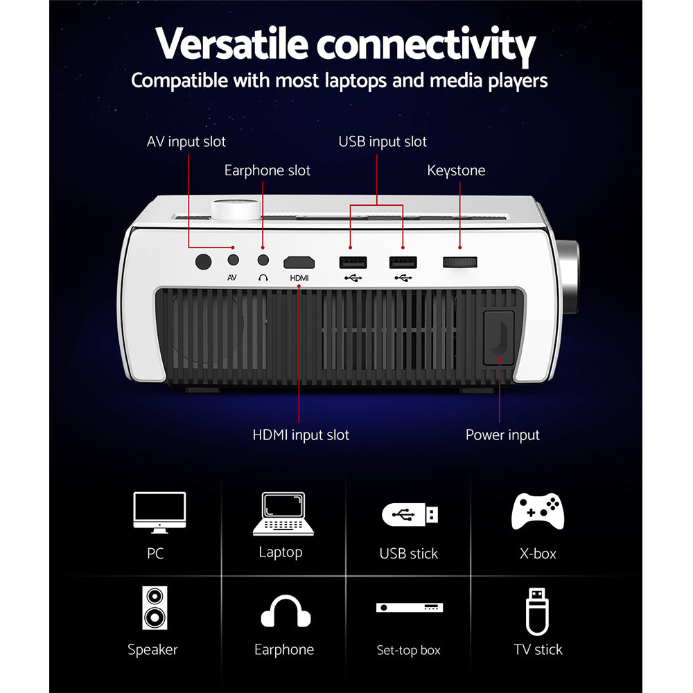 Devanti Portable HD 1080P Mini Video Projector Wi-Fi USB HDMI