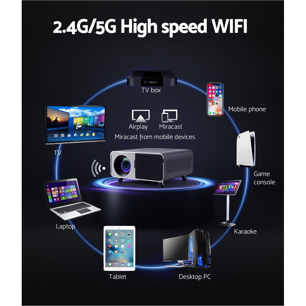 Devanti 4K Portable Video Projector 1080P WiFi Home Theatre HDMI