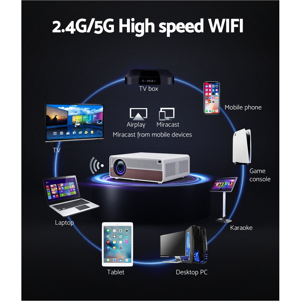 Devanti 4K Portable Video Projector Home Theatre WiFi HDMI 1080P