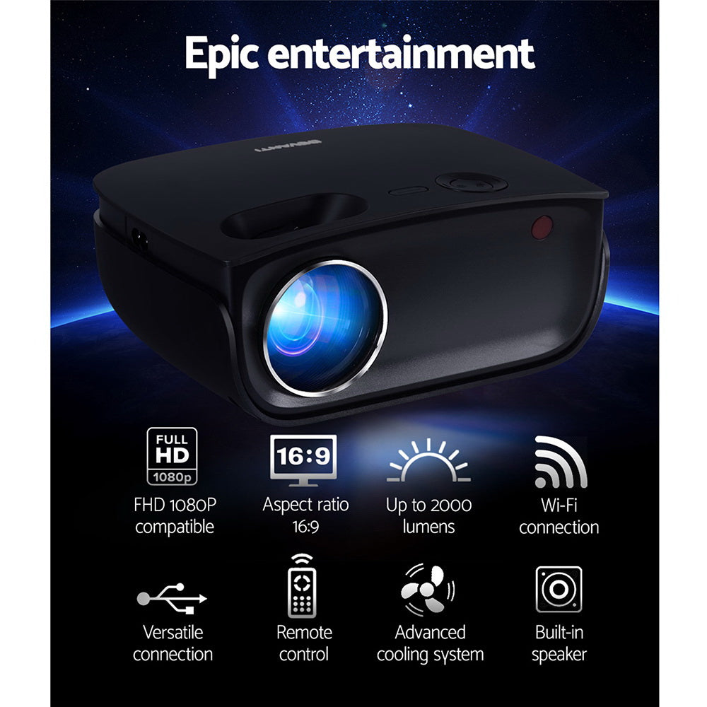 Devanti Mini Video Projector 1080P WiFi HDMI Black