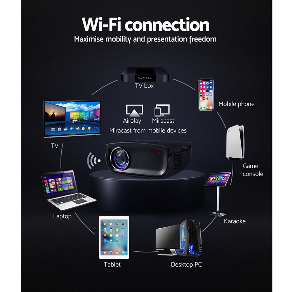 Devanti Mini Video Projector 1080P WiFi HDMI Black