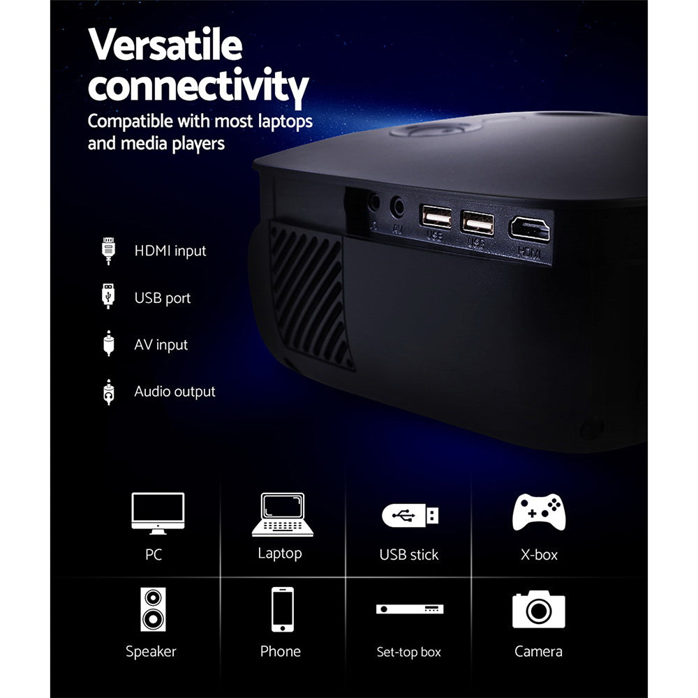 Devanti Mini Video Projector 1080P WiFi HDMI Black