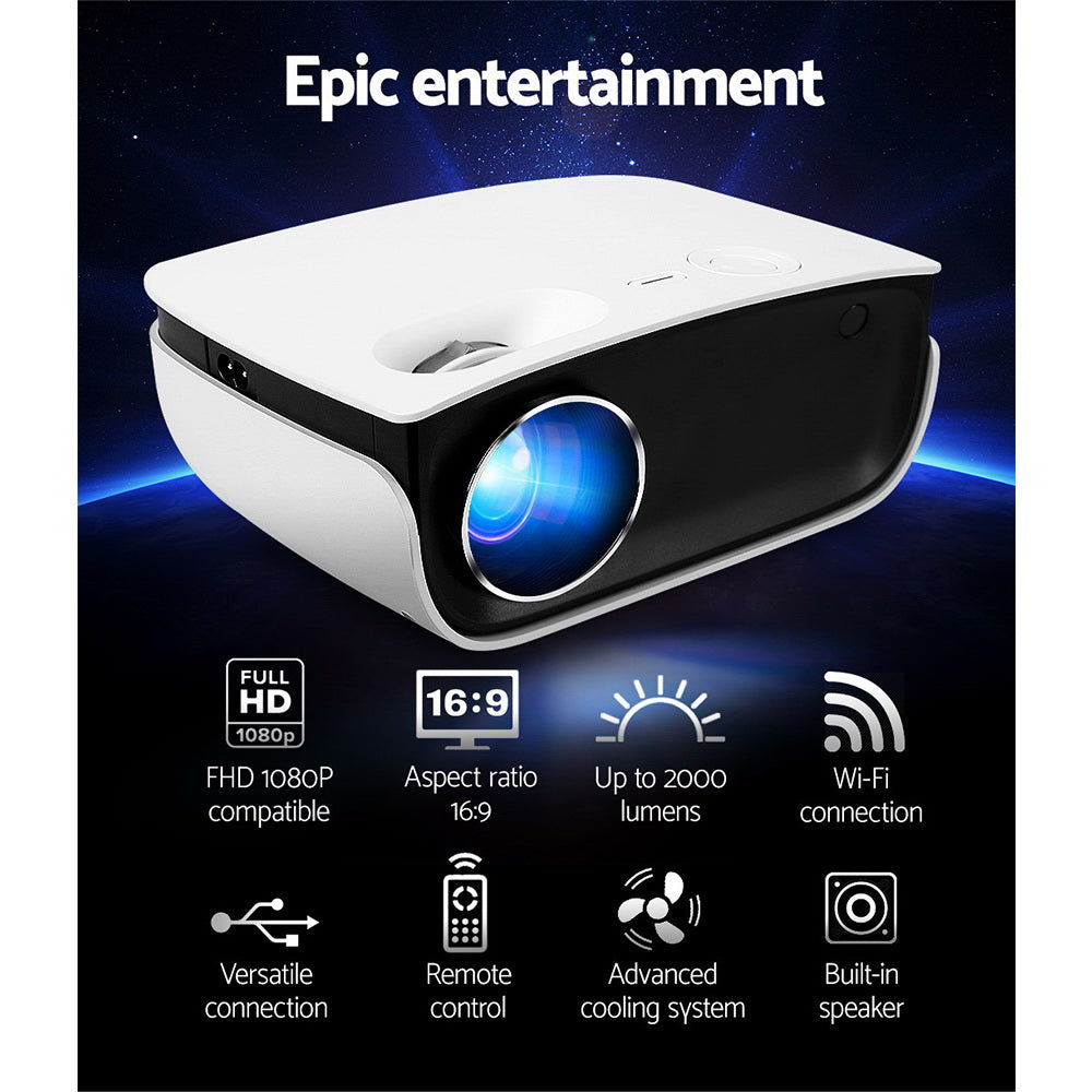Devanti Mini Video Projector 1080P Wi-Fi Home Theatre HDMI White