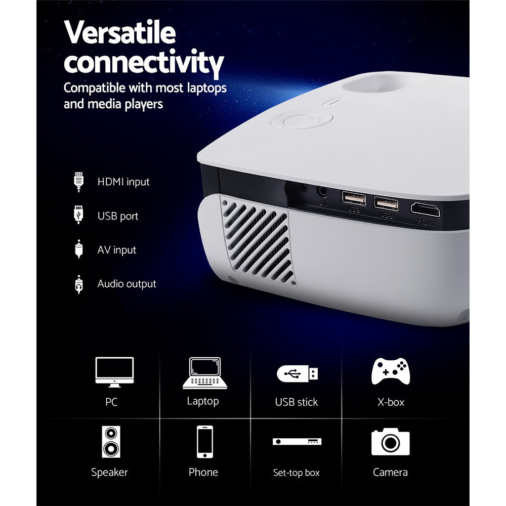 Devanti Mini Video Projector 1080P Wi-Fi Home Theatre HDMI White