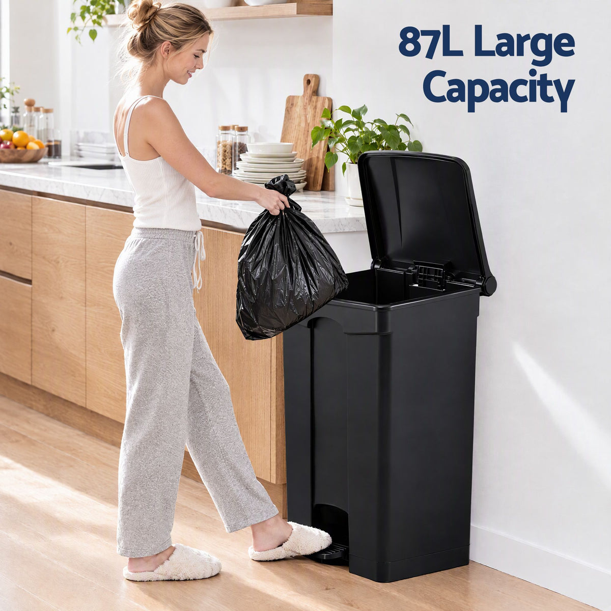 Artiss Rubbish Bin Garden 87L Large Pedal Plastic Indoor Outdoor Black