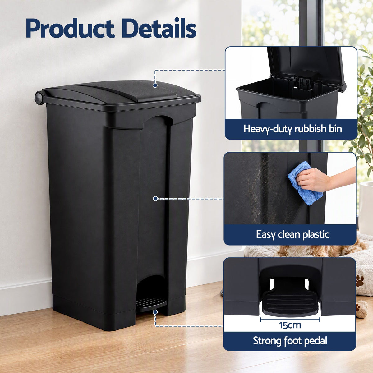Artiss Rubbish Bin Garden 87L Large Pedal Plastic Indoor Outdoor Black