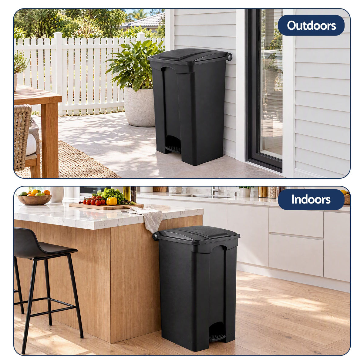 Artiss Rubbish Bin Garden 87L Large Pedal Plastic Indoor Outdoor Black