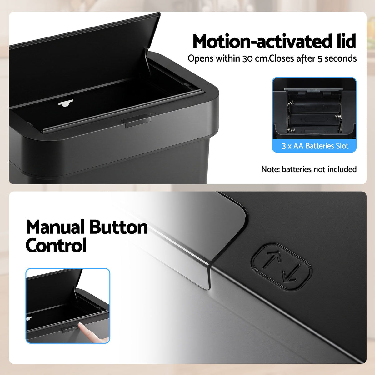 Artiss Sensor Rubbish Bin 50L Touchless Kitchen Black